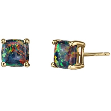 Peora 14K Gold Created Black Opal Stud Earrings for Women - Elegant and Dainty