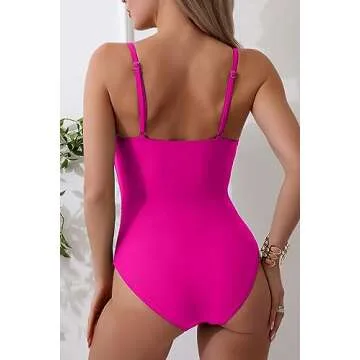Eomenie Women's One Piece Swimsuits Tummy Control Ruched Bathing Suit 1 Piece Swimwear Hot Pink