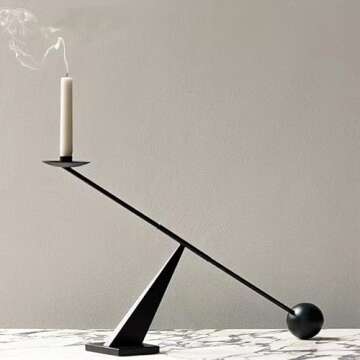 Black Taper Candlestick Holders, Metal Modern Geometric Line Candle Stands Decorative, Long Decorative Candle Holders for Table Centerpiece