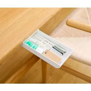 MAOYE Drawer Pencil Tray Self-Adhesive Pop-Up Hidden Desktop Organizer Paste Drawer-Type Storage Pen Box Under The Table Hidden Paste Pen Barrel Office Stationery Sundries Storage Box (White)
