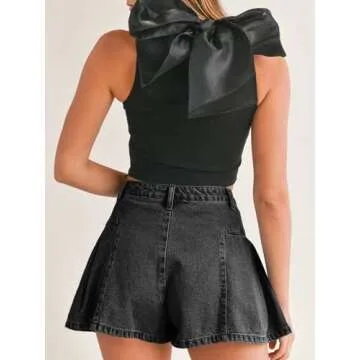 Stylish PLNOTME Women’s Pleated Jean Shorts for Summer