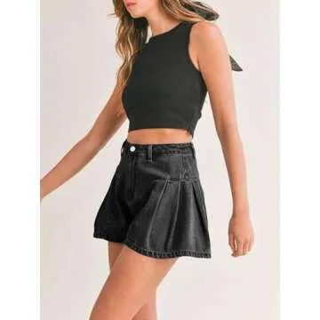 Stylish PLNOTME Women’s Pleated Jean Shorts for Summer