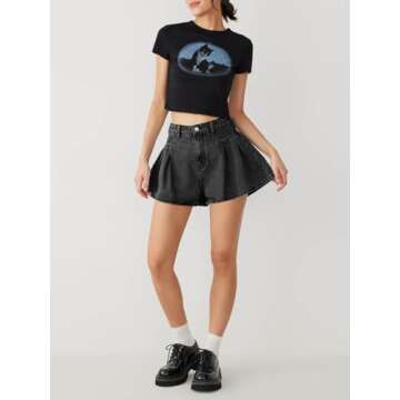 Stylish PLNOTME Women’s Pleated Jean Shorts for Summer