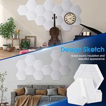 Hanaive 24 Pack Self-Adhesive Acoustic Panels 12" X 10" X 0.4" Hexagon Sound Proof Foam Panels High Density Beveled Edge Sound Proofing Padding for Studio Home Wall (White)
