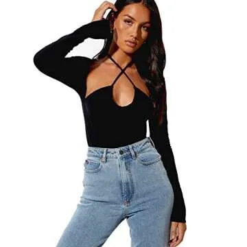 LYANER Women's Criss Cross Halter Neck Tee - Chic Style