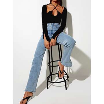 LYANER Women's Criss Cross Halter Neck Tee - Chic Style