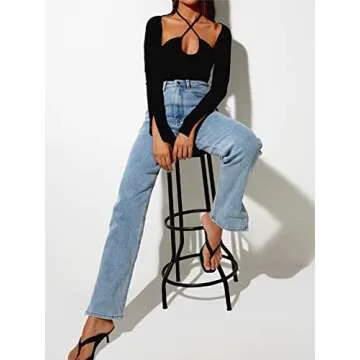 LYANER Women's Criss Cross Halter Neck Tee - Chic Style