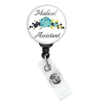 Floral Medical Assistant Retractable Badge Reel with Swing Clip and 36 Inch Cord.