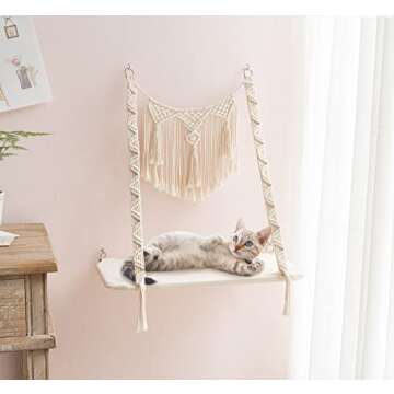 Dahey Macrame Cat Window Perch - Stylish Pet Hammock for Indoor Cats