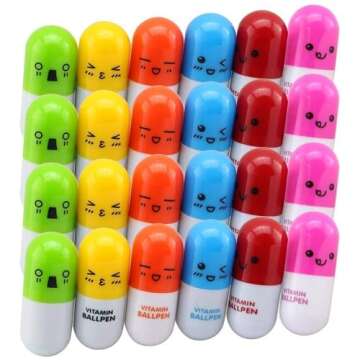 Cute Cartoon Vitamin Pill Ballpoint Pen Set for Kids