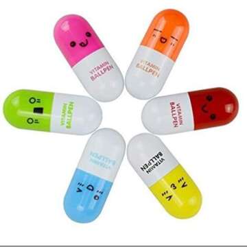 Cute Cartoon Vitamin Pill Ballpoint Pen Set for Kids