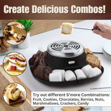 S'MORES GALORE™ Electric Smores Maker Tabletop Indoor - Perfect Family Smore Maker All Year Long - Indoor Marshmallow Roaster Smores Kit & Serving Tray - Electric S'mores Maker w/4 Skewers