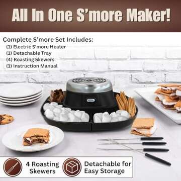 S'MORES GALORE™ Electric Smores Maker Tabletop Indoor - Perfect Family Smore Maker All Year Long - Indoor Marshmallow Roaster Smores Kit & Serving Tray - Electric S'mores Maker w/4 Skewers