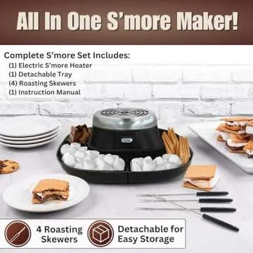 S'MORES GALORE™ Electric Smores Maker Tabletop Indoor - Perfect Family Smore Maker All Year Long - Indoor Marshmallow Roaster Smores Kit & Serving Tray - Electric S'mores Maker w/4 Skewers