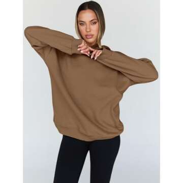 Trendy Queen Womens Oversized Hoodies Fleece Hooded Sweatshirts Casual Pullover Fall Winter Outfits Long Sleeve Tops 2025 Khaki M