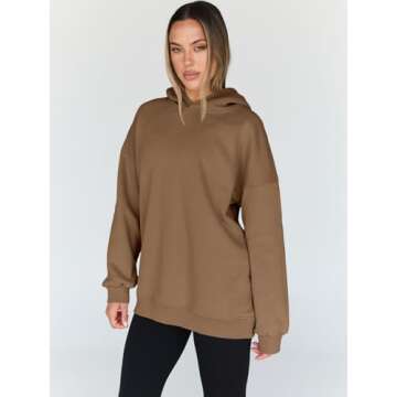 Trendy Queen Womens Oversized Hoodies Fleece Hooded Sweatshirts Casual Pullover Fall Winter Outfits Long Sleeve Tops 2025 Khaki M