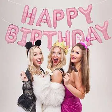 TONIFUL Light Pink Happy Birthday Balloons Banner, 16 Inch Mylar Foil Letters Birthday Sign Bunting Reusable for Girls Boys Kids & Adults Birthday Decorations and Party Supplies