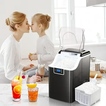 ZAFRO Nugget Ice Makers Countertop,45lbs/Day Pebble Ice Maker Machine with Self-Cleaning,24hrs Timer,LED Panel Sonic ice Maker with Ice Scoop and Ice Basket for Home/Bar/Party (Stainless Steels Black)