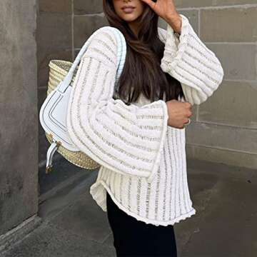 Sdencin Women Off Shoulder Oversized Knit Sweater Long Sleeve Deep V-Neck Casual Loose Pullover Tops...
