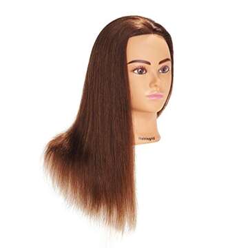 Hairingrid Mannequin Head 20"-22" 100% Human Hair Hairdresser Cosmetology Mannequin Manikin Training Head Hair and Free Clamp Holder (1906LB0414)