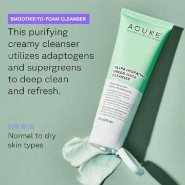 Acure Ultra Hydrating Green Juice Face Cleanser - Day & Night Facial Cleansing Foam, 4 fl oz