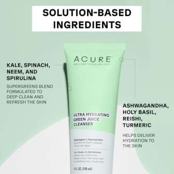 Acure Ultra Hydrating Green Juice Face Cleanser - Day & Night Facial Cleansing Foam, 4 fl oz