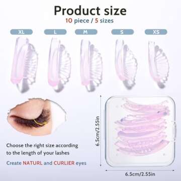 COMNICO 10 Pcs 5 Sizes Lash Lift Pads Self-Adhesive Super Soft Shell Pink Lash Perming Curler Shield...