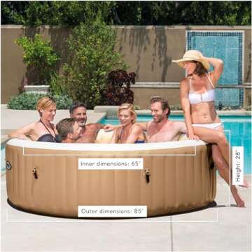 Intex PureSpa 6 Person Bubble Massage Inflatable Hot Tub Spa Set, Sahara Tan - Portable Outdoor Spa Plus Water Heater Pump, Foam Cover, Dispenser Ball