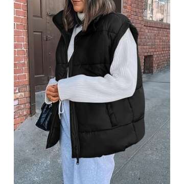 PRETTYGARDEN Women's Puffer Vest Fall Casual Stand Collar Lightweight Sleeveless Zip Up Padded Jackets Outerwear (Black,Small)