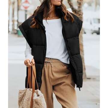 PRETTYGARDEN Women's Puffer Vest Fall Casual Stand Collar Lightweight Sleeveless Zip Up Padded Jackets Outerwear (Black,Small)