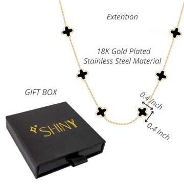 SHINYY Dainty Four Leaf Clover Choker Necklace for Women 18K Gold Plated Stainless Steel Black Lucky...