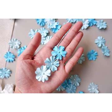 100 pcs Flat Paper Flowers for Crafts 25mm Mini Mulberry Paper Flowers for Crafts Scrapbooking Wedding Card Supplies Embellishment Craft Flowers Pressed DIY Gifts (Blue Tone)
