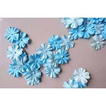 100 pcs Flat Paper Flowers for Crafts 25mm Mini Mulberry Paper Flowers for Crafts Scrapbooking Wedding Card Supplies Embellishment Craft Flowers Pressed DIY Gifts (Blue Tone)