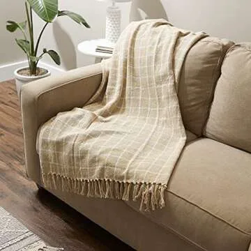 DII Transitional Checked Plaid Woven Throw, 50x60, Vintage Linen