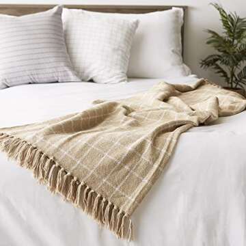 DII Transitional Checked Plaid Woven Throw, 50x60, Vintage Linen