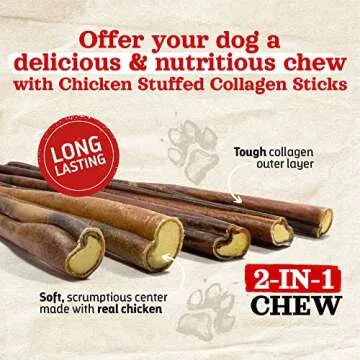 Natural Farm Chicken Stuffed Collagen Chews for Dogs (4-5 Inch, 10 Pack), Rawhide-Free Collagen Stic...
