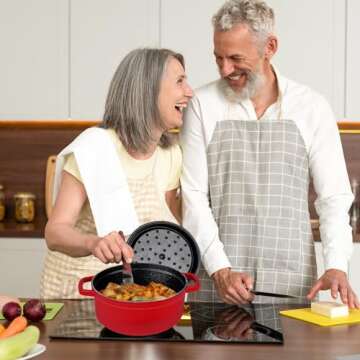 MEIGUI 4QT Cast Iron Dutch Oven, Enameled Non-Stick Dutch Oven, Round Dutch Oven Pot with Lid, Pre-Seasoned Large Dutch Oven Liners, for Sourdough Bread Baking, Braising, Soups, Family Sharing, Red