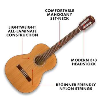 Fender Acoustic Guitar Kit Starter Pack Classical Guitar, Small Beginner Guitar (3/4 Size) with Nylo...