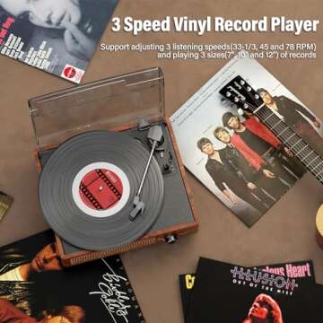 Vinyl Record Player Turntable with Built-in Bluetooth Receiver & 2 Stereo Speakers, 3 Speed 3 Size Portable Retro Record Player for Entertainment and Home Decoration(Orange)