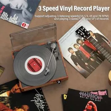 Vinyl Record Player Turntable with Built-in Bluetooth Receiver & 2 Stereo Speakers, 3 Speed 3 Size Portable Retro Record Player for Entertainment and Home Decoration(Orange)