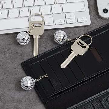 Hicarer 12 Pcs Mirror Disco Ball Keychains Bulk Mini 70s Keychains 1970s Accessories for Disco Party Supplies(0.8 Inch in Diameter,Silver)