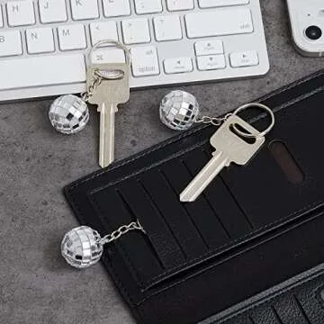 Hicarer 12 Pcs Mirror Disco Ball Keychains Bulk Mini 70s Keychains 1970s Accessories for Disco Party Supplies(0.8 Inch in Diameter,Silver)