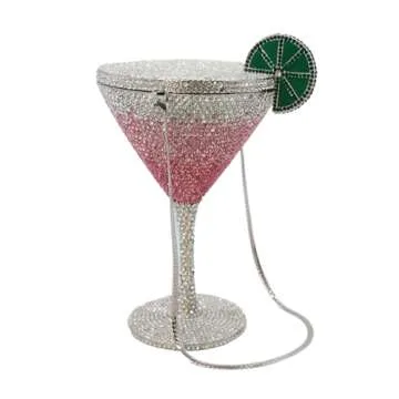 WuDiaoer Women Goblet Rhinestone Evening Bag Cocktail Cup Diamond Clutch Funny Crystal Prom Handbag Wedding Purse for Party, Pink