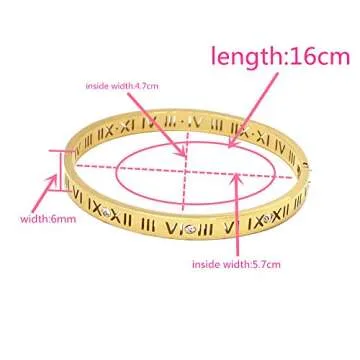 Baoli Zircon Jewelry Roman Numerals Bangle Bracelet for Women (yellow gold)