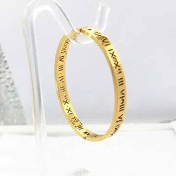 Baoli Zircon Jewelry Roman Numerals Bangle Bracelet for Women (yellow gold)