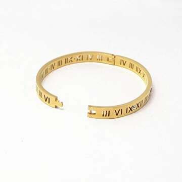 Baoli Zircon Jewelry Roman Numerals Bangle Bracelet for Women (yellow gold)