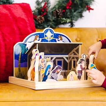 Melissa & Doug Classic Wooden Christmas Nativity Set With 4-Piece Stable and 11 Figures