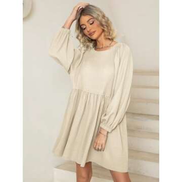 Glamaker Womens Babydoll Dress Puff Sleeve Flowy Wedding Guest Summer Mini Dresses Apricot M