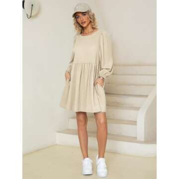 Glamaker Womens Babydoll Dress Puff Sleeve Flowy Wedding Guest Summer Mini Dresses Apricot M