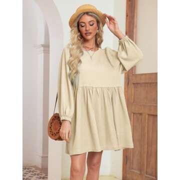 Glamaker Womens Babydoll Dress Puff Sleeve Flowy Wedding Guest Summer Mini Dresses Apricot M